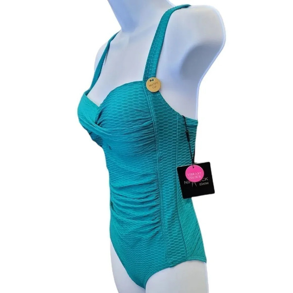 NIPTUCK Omega Teal Texture Joanne Twist Front Design Tummy Control One Piece - Picture 4 of 9
